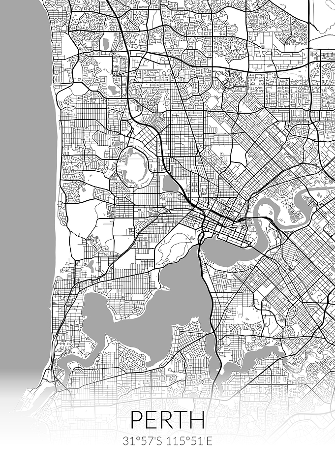 Perth White Black Map
