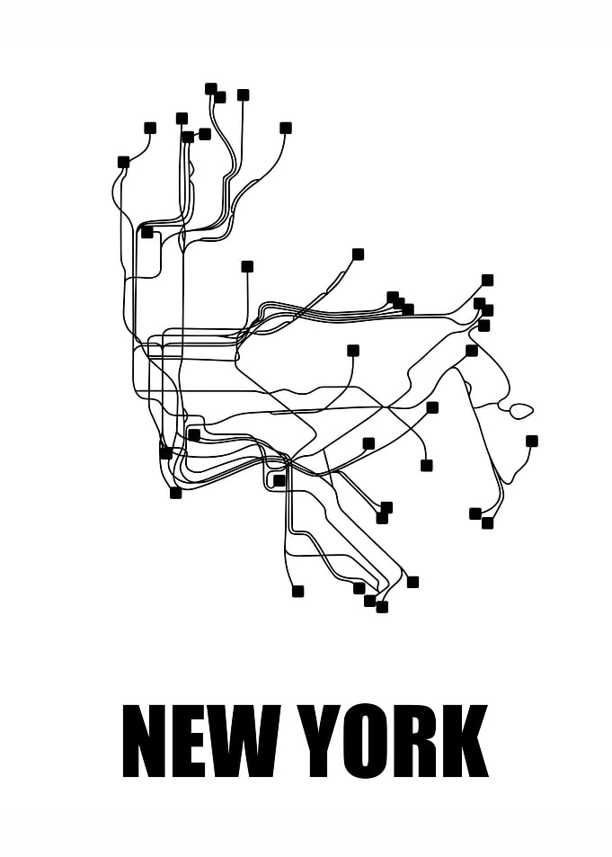 New York White Subway Map