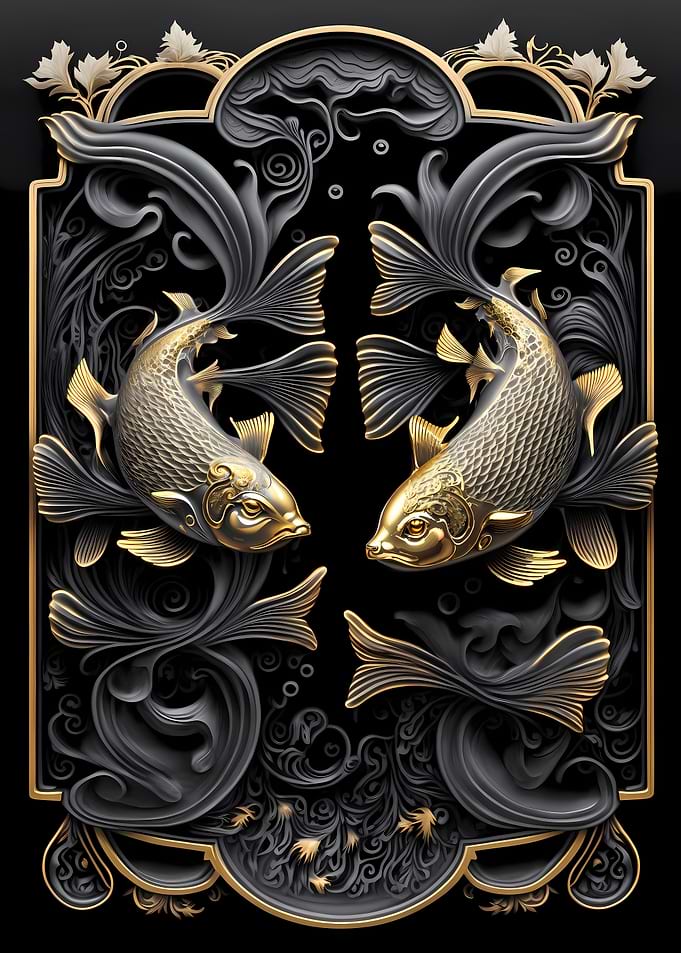 Golden Koi Fish Art Deco
