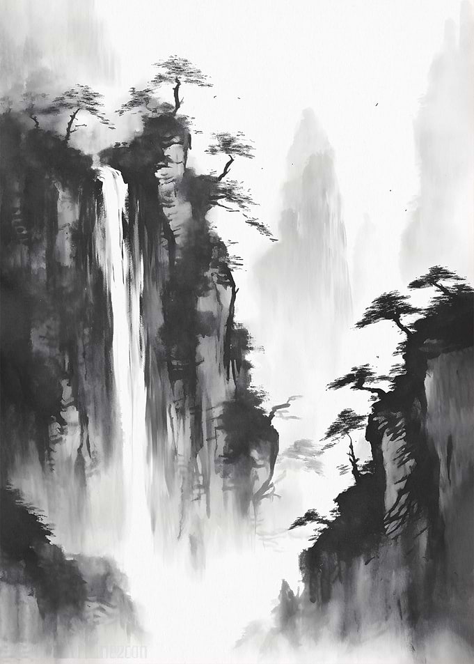 Black And White Waterfall
