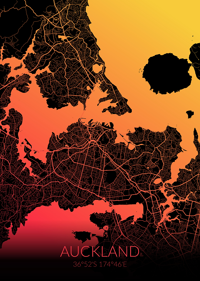 Auckland Map Black Orange