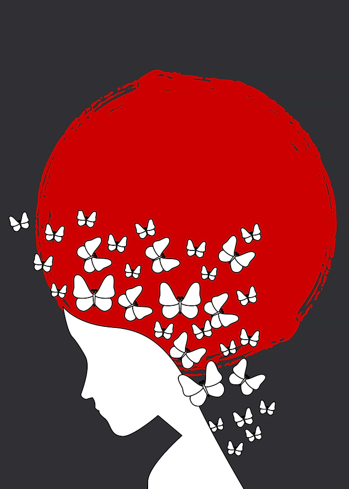 Woman In Butterflies Red