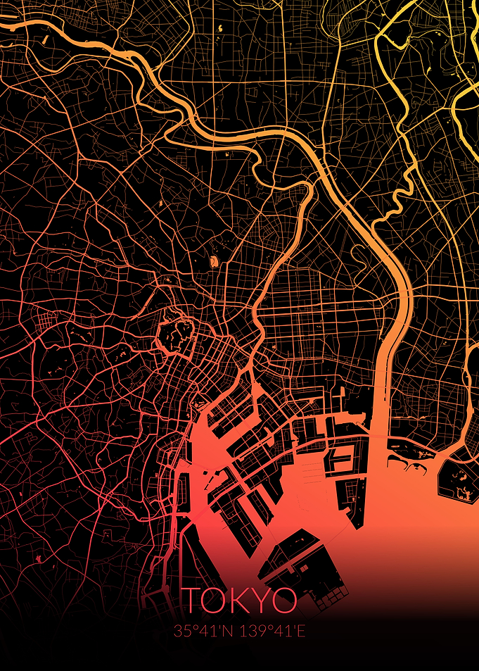 Tokyo Map Black Orange