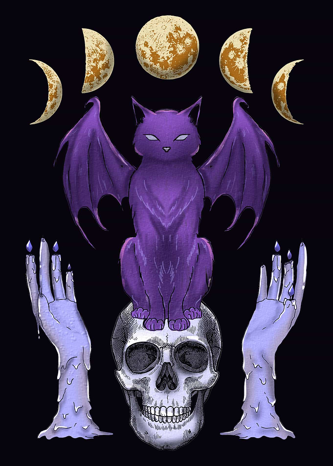 Pastel Goth Cat Skull