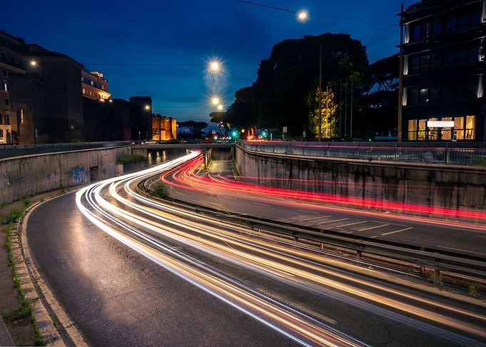 Night city highway lights