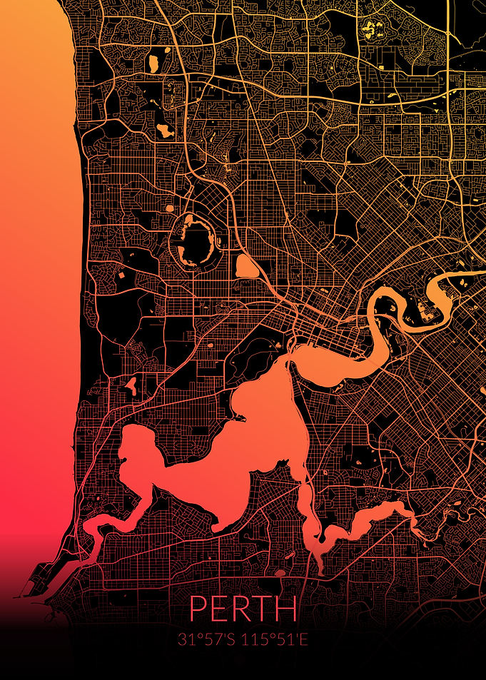 Perth Map Black Orange