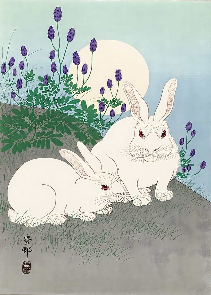 Rabbits at full moon