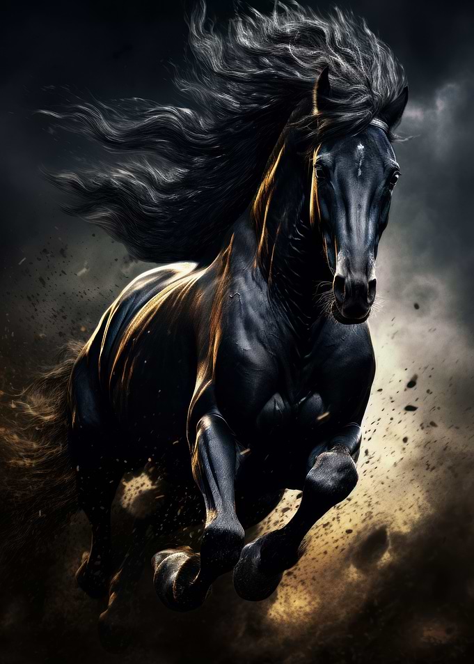 black horse galloping