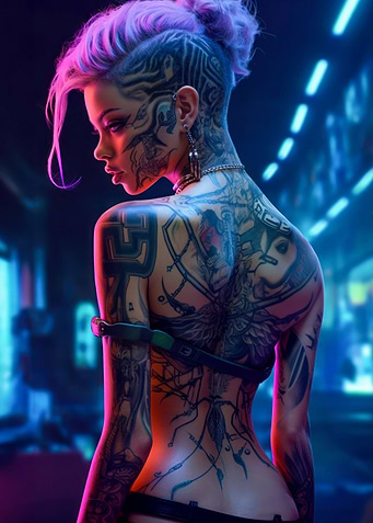 Cyberpunk Girl with Tattoo