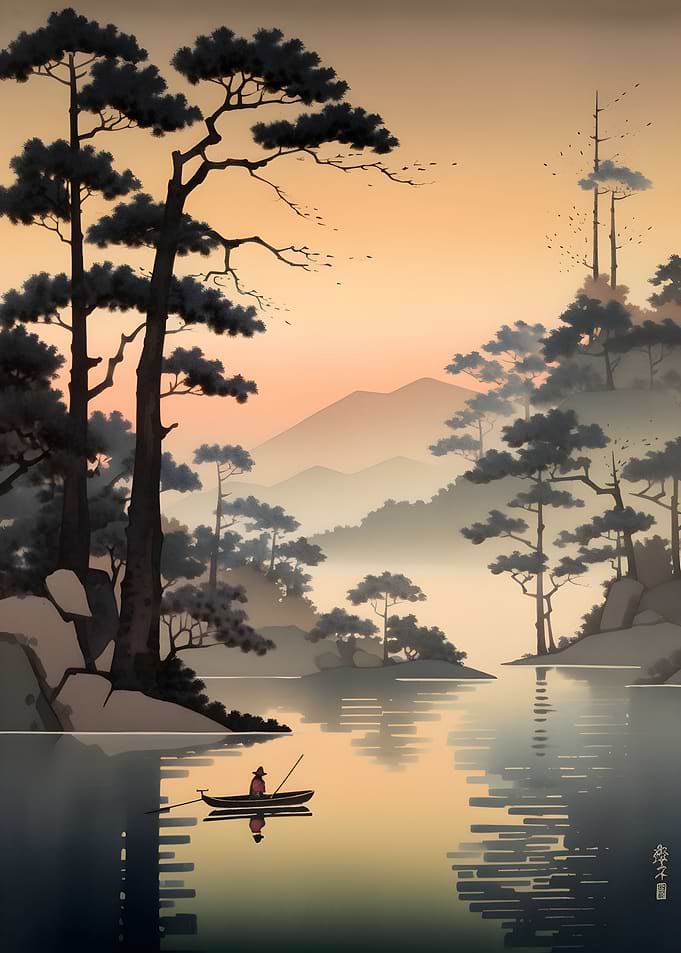 Morning Lake Ukiyo e