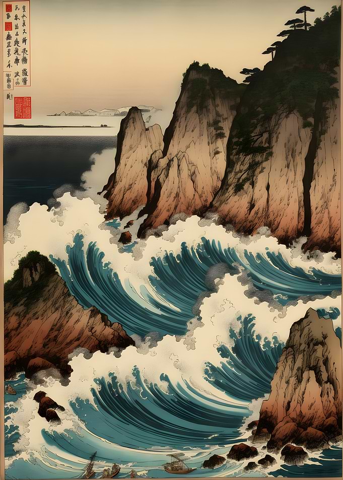 Stormy Coast Ukiyo e