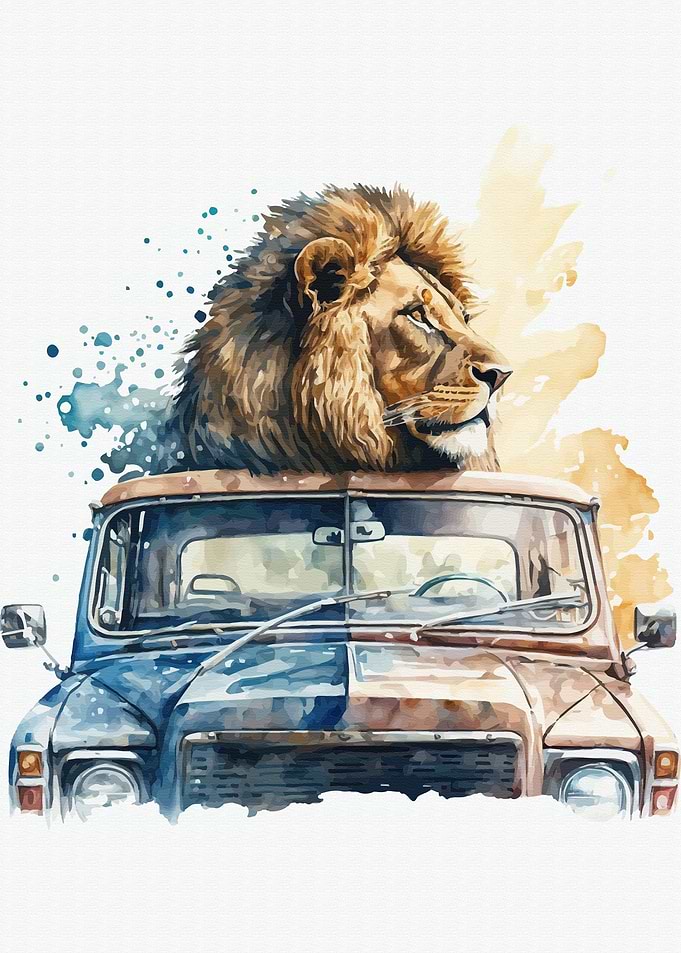 Lion go by car