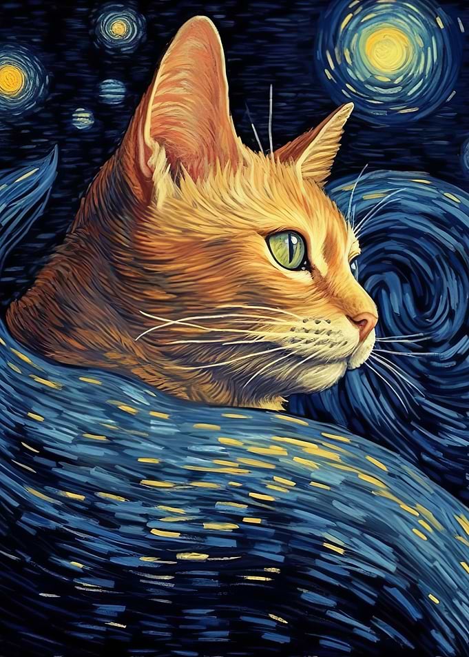 Cat Starry Night Van Gogh