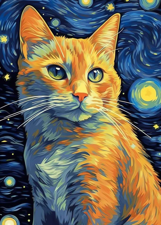 Cat Starry Night Van Gogh