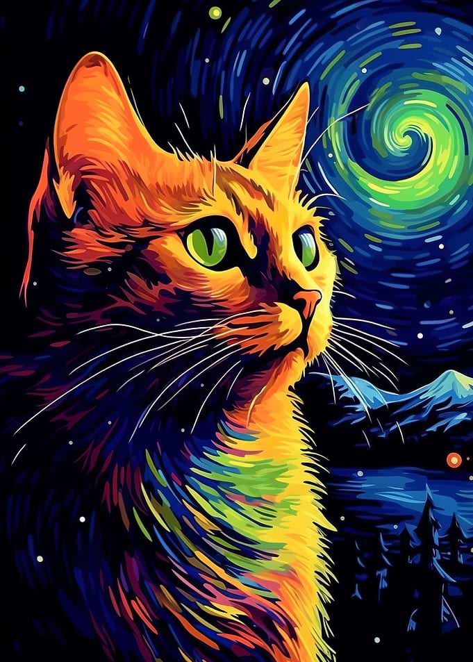 Cat Starry Night Van Gogh