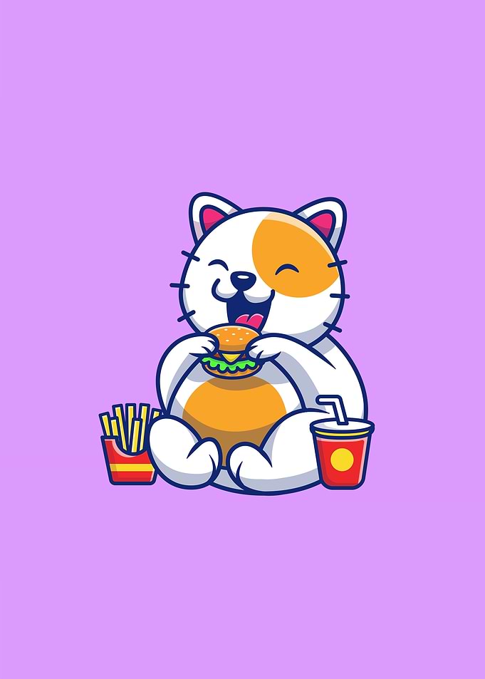Cute Fat Cat Eating Burger
