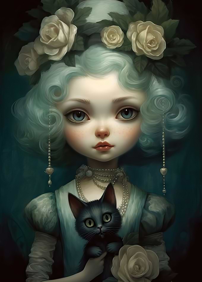 Girl with Black Cat