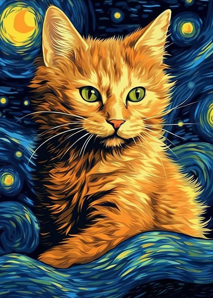 Cat Starry Night Van Gogh