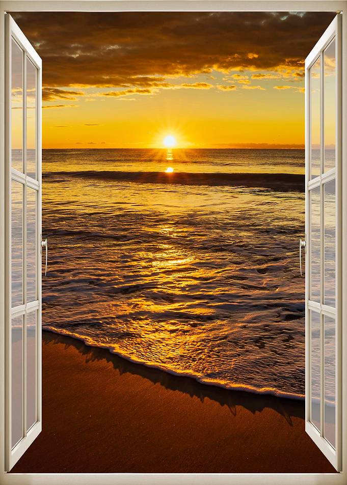 Window view sunset beach