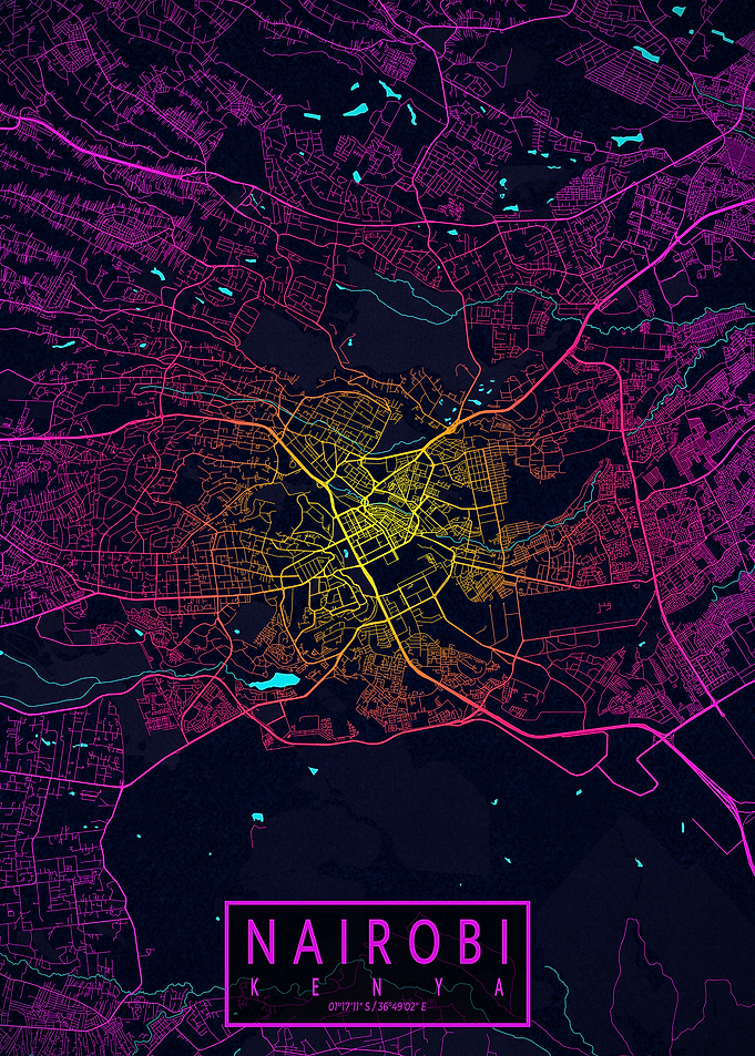 Nairobi City Map Neon