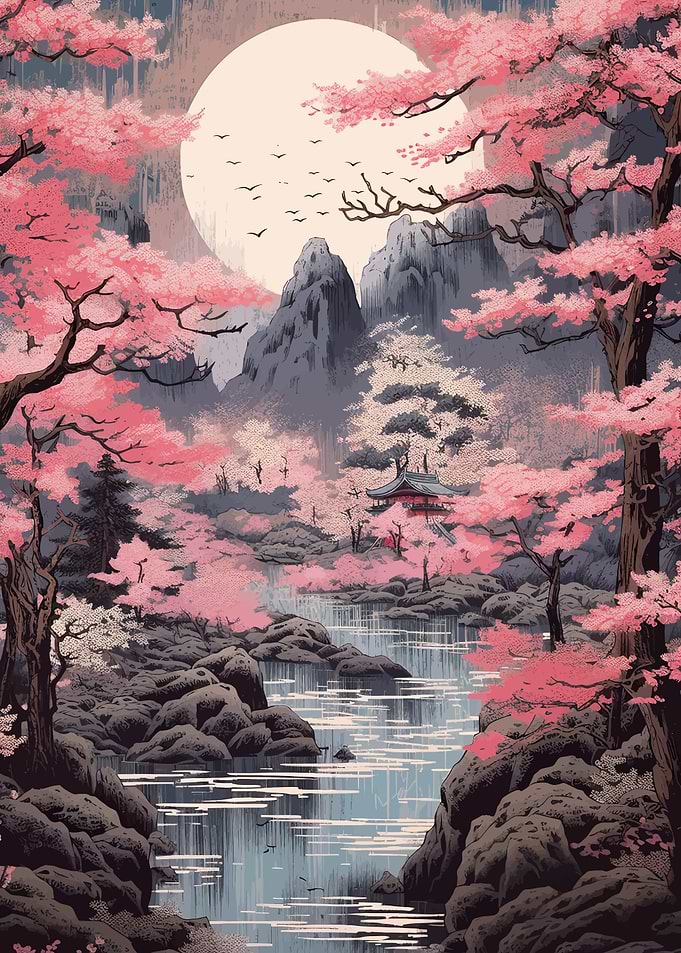 ukiyo e full moon sakura