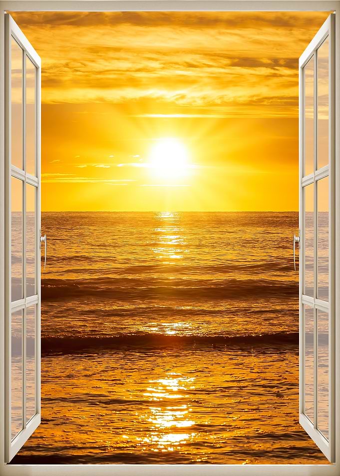 Window view sunset beach