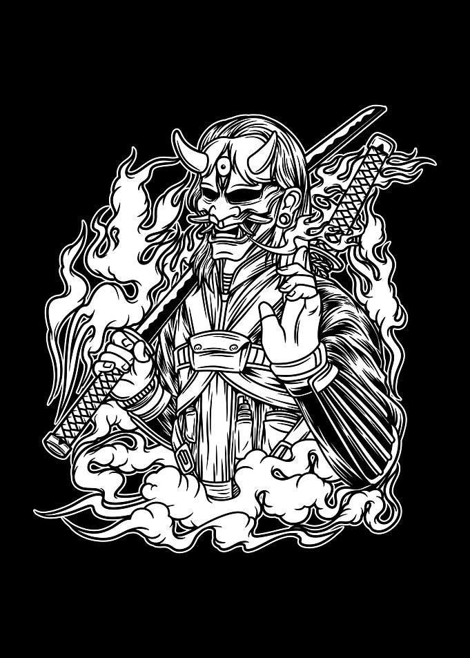 Hannya With Katana BnW