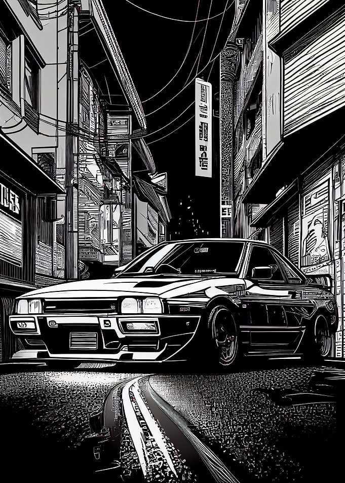 Black and White City Car