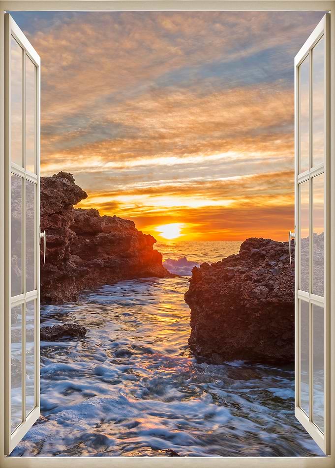 Window view sunset beach