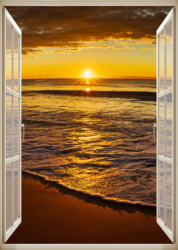 Window view sunset beach