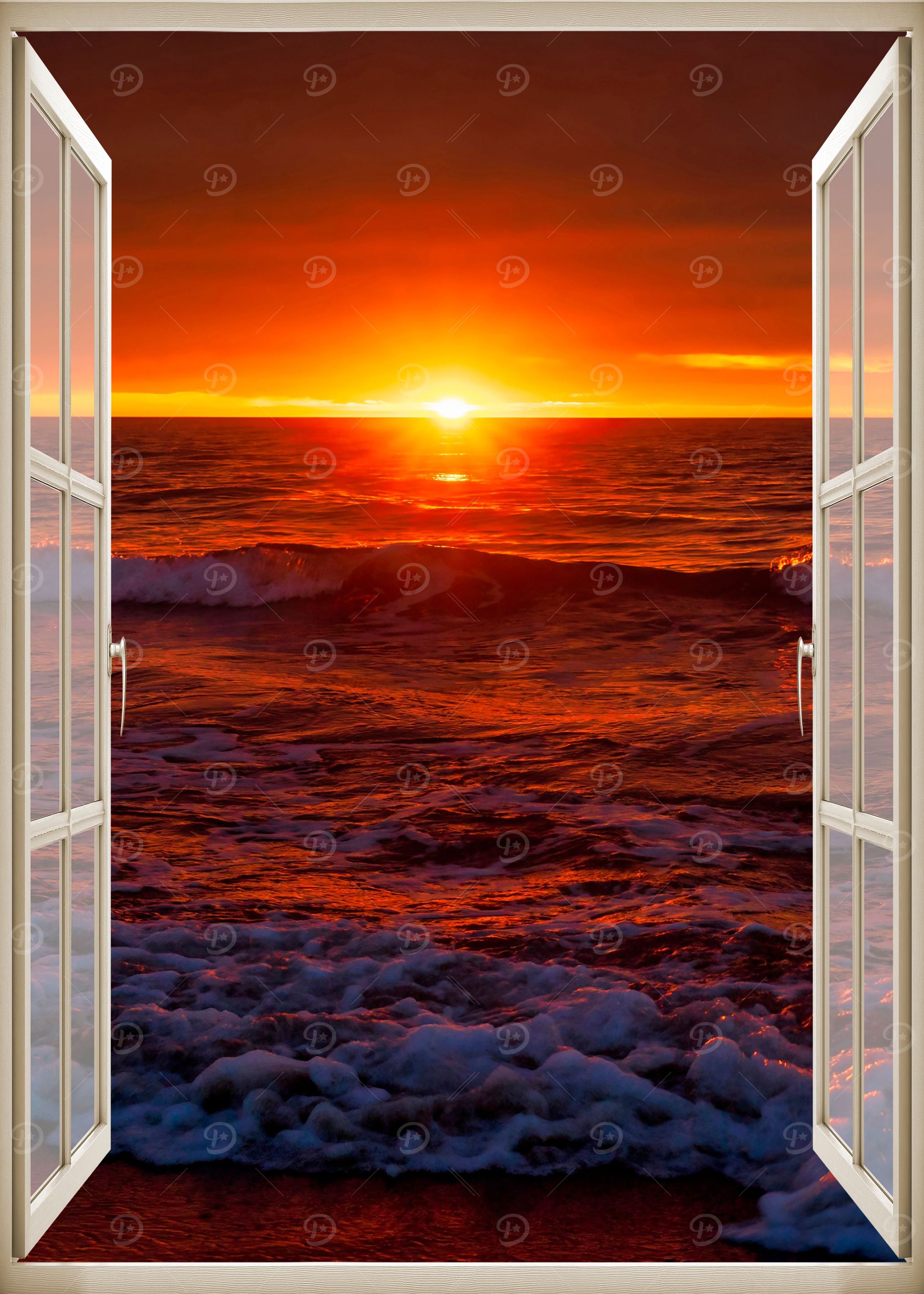 Window view sunset beach
