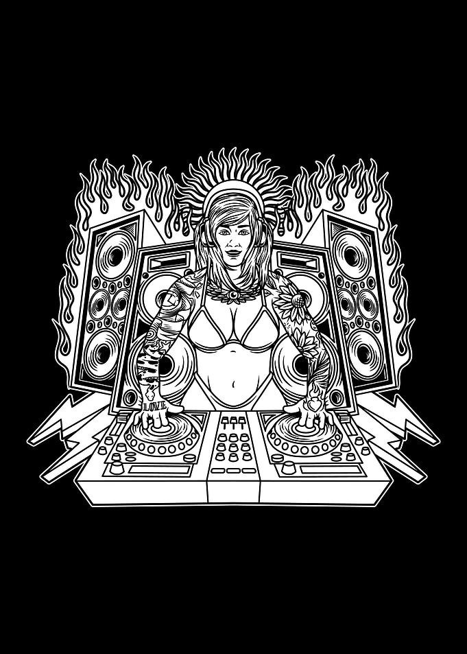 female disc jockey BnW