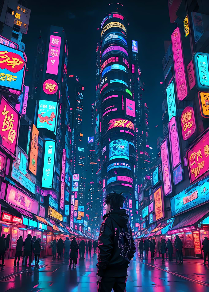 cyberpunk boy city night