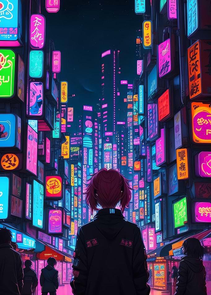 cyberpunk girl in market