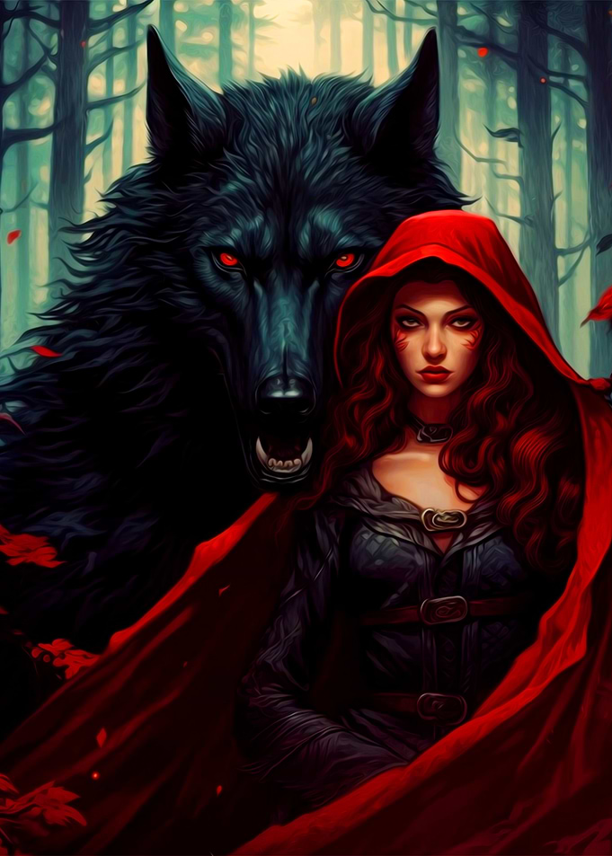 Fantasy girl and wolf