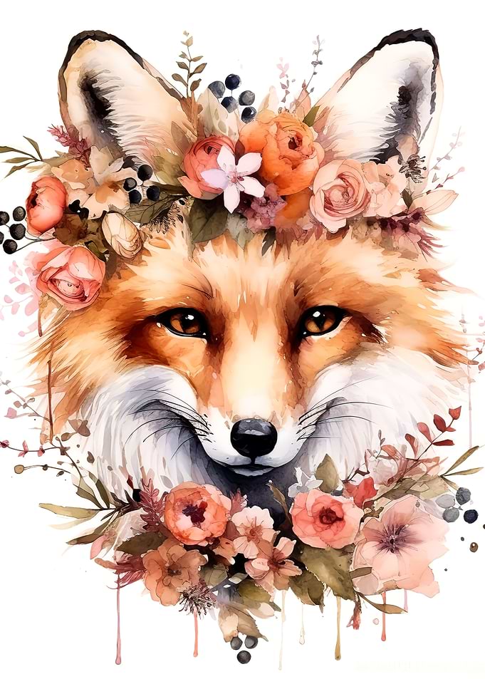 Fox with flowers