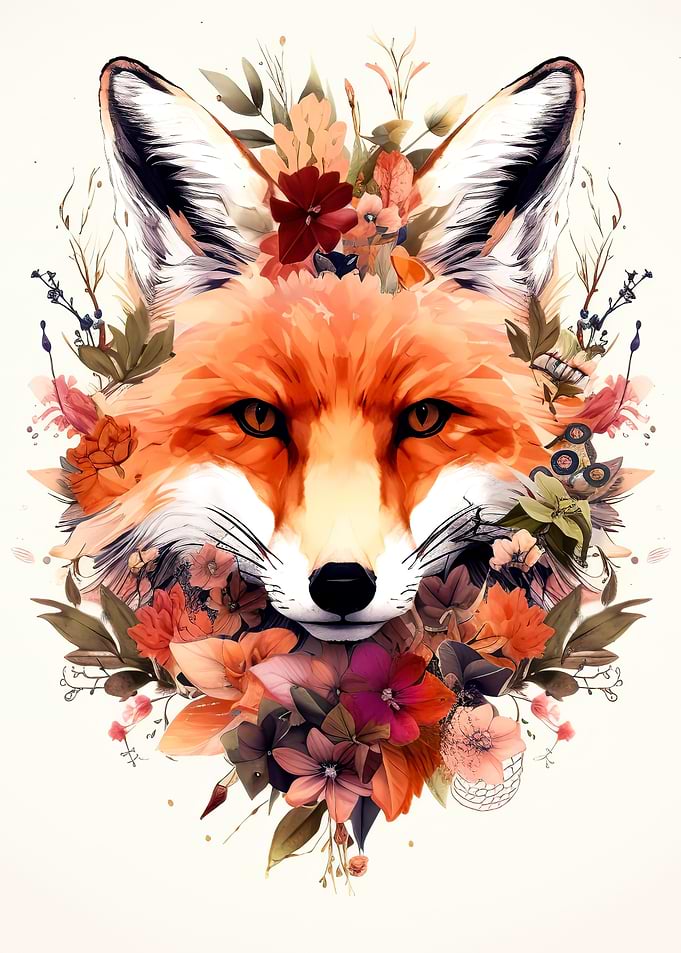 Fox with flowers