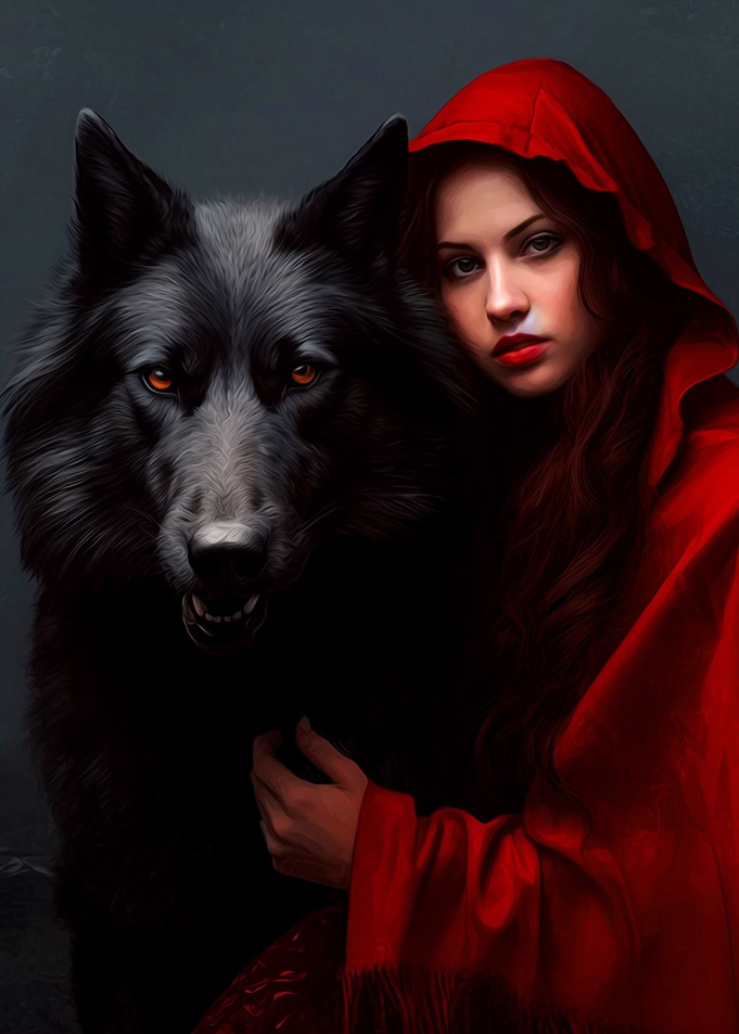 Fantasy girl and wolf