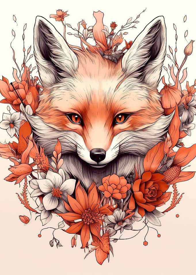 Fox with flowers