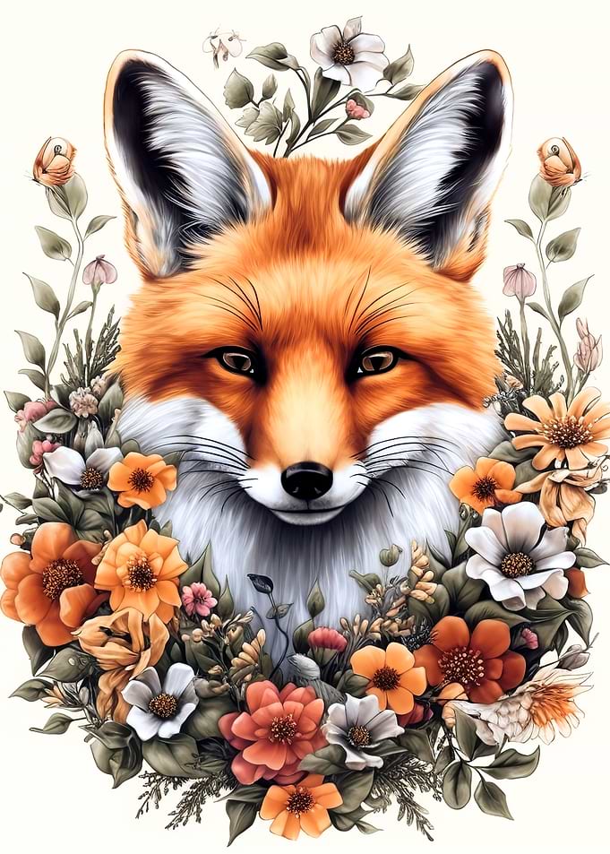 Fox with flowers