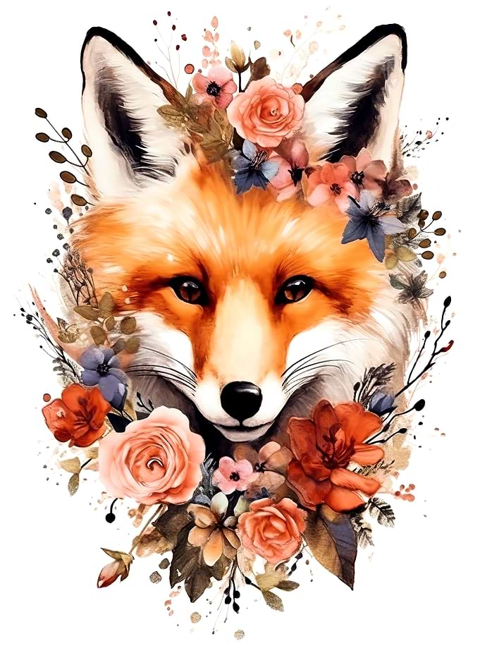Fox with flowers