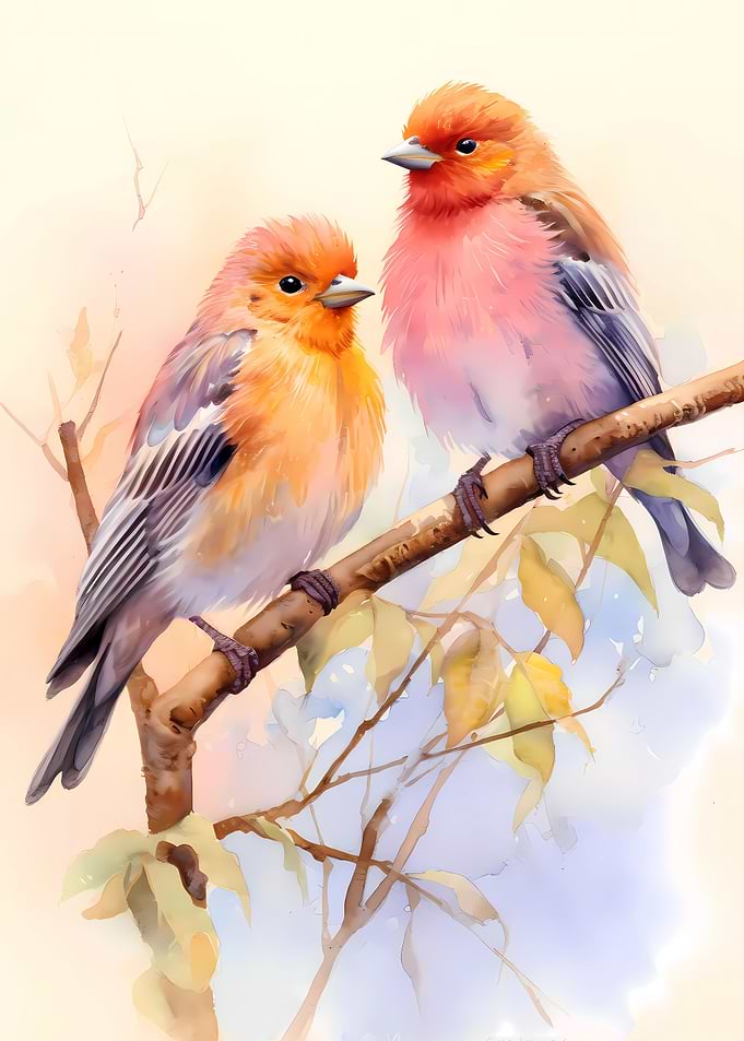 Two Finch Birds Colorful