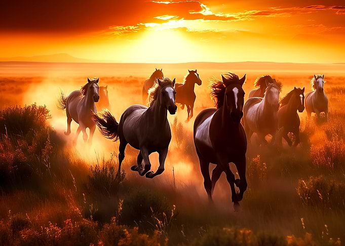 horses running