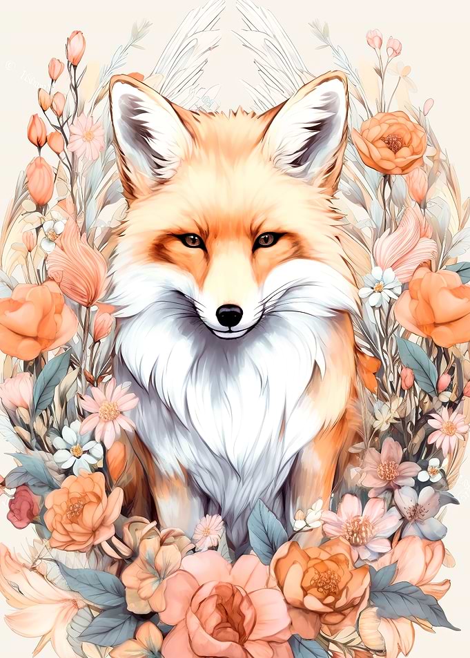 Fox with flowers