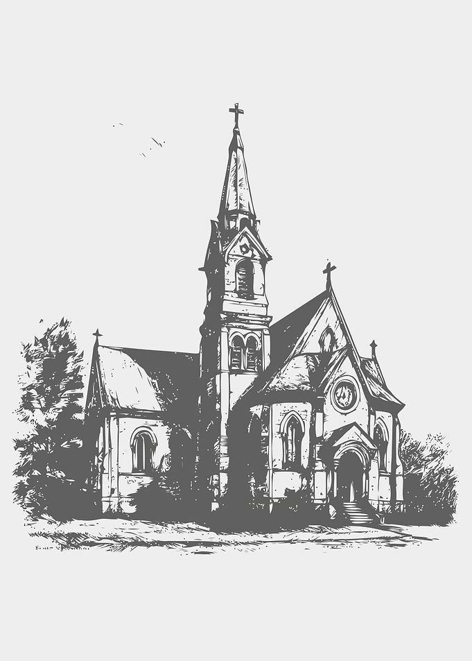Sketch of church hand draw