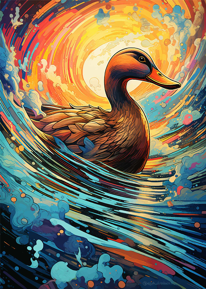 Duck Swimming In The Waves