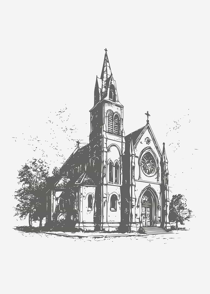 Sketch of church hand draw