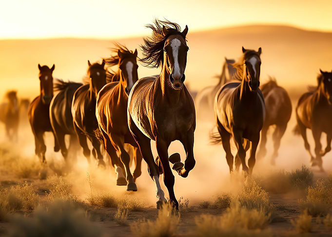 horses running