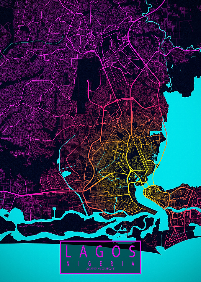 Lagos City Map Neon