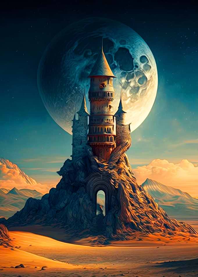 Majestic castle and moon